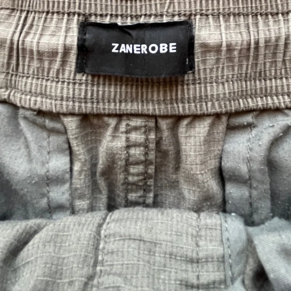 Zanerobe Sureshot Ripstop Drop Crotch Shorts Mens 32 Taupe Grey Elastic Waist